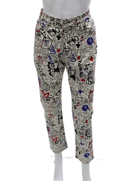 Ottod Ame Women Ankle Pants Multicolor Geometric Cotton Elastane Zip Size 42