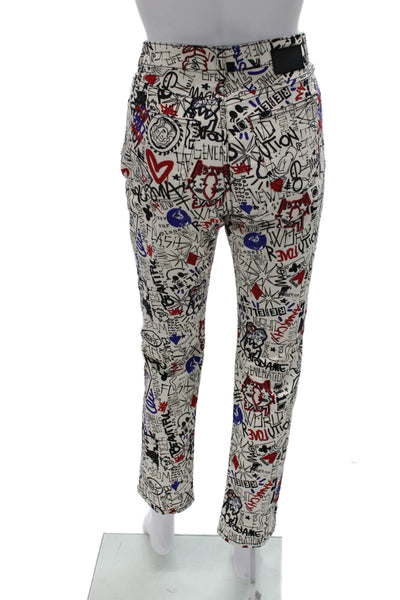 Ottod Ame Women Ankle Pants Multicolor Geometric Cotton Elastane Zip Size 42