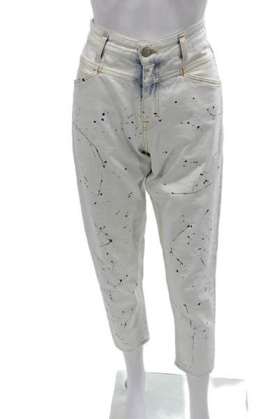 Closed Women Tapered Paint Splatter White Cotton Jeans Button Size 23
