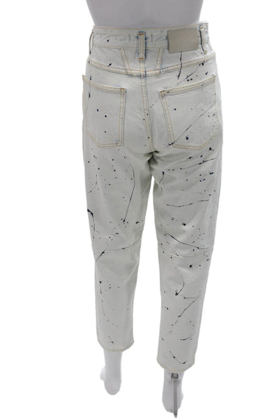 Closed Women Tapered Paint Splatter White Cotton Jeans Button Size 23