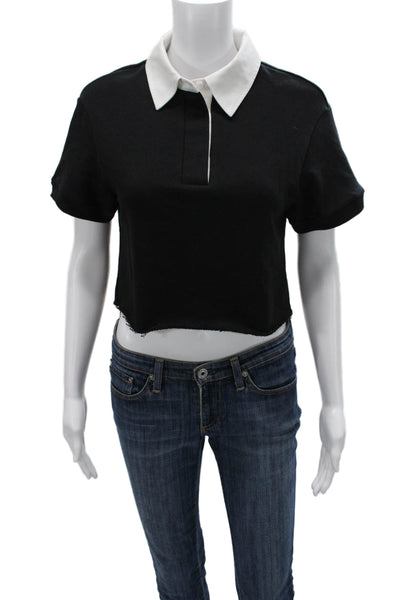 TWENTY MONTREAL Women Cropped Black Collared Polo Short Sleeve Polyester Size S