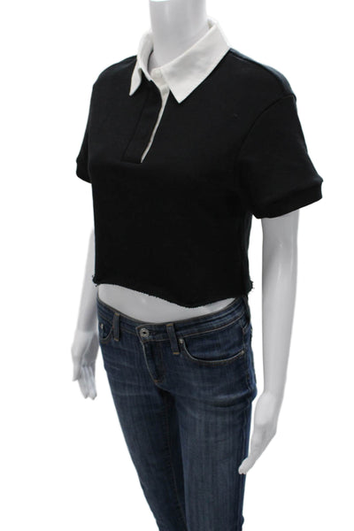 TWENTY MONTREAL Women Cropped Black Collared Polo Short Sleeve Polyester Size S