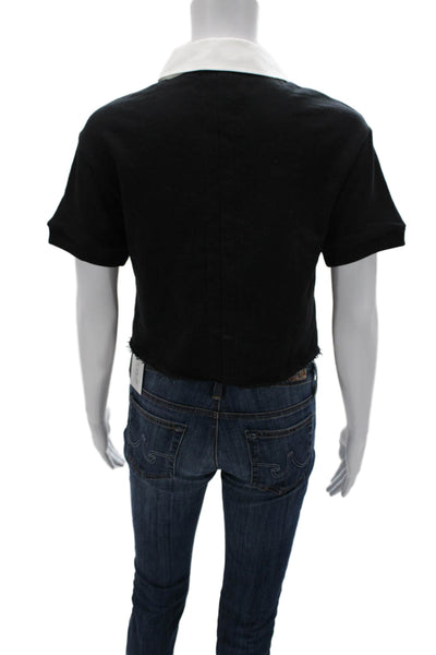 TWENTY MONTREAL Women Cropped Black Collared Polo Short Sleeve Polyester Size S