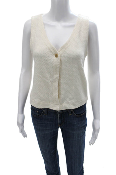 Madewell Women Basic 100% Cotton V-Neck Sleeveless Tank Button Ivory Size XS