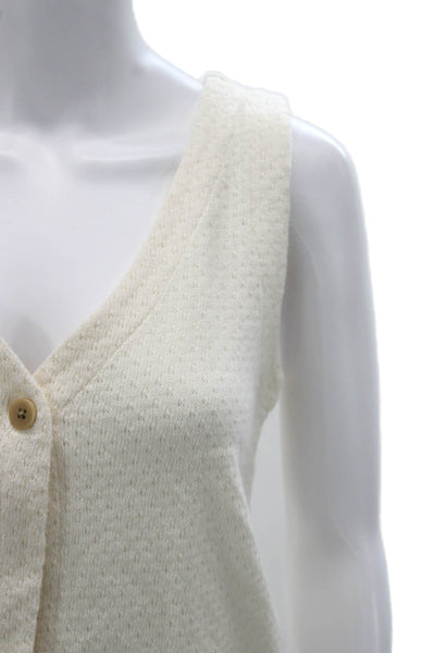 Madewell Women Basic 100% Cotton V-Neck Sleeveless Tank Button Ivory Size XS