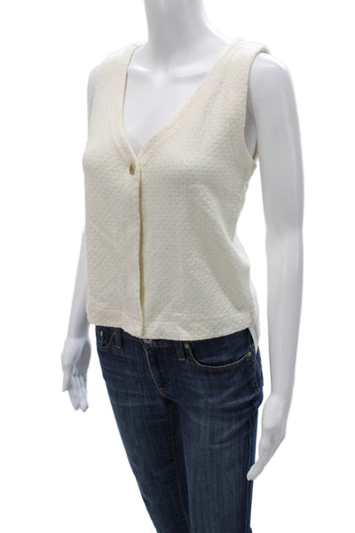 Madewell Women Basic 100% Cotton V-Neck Sleeveless Tank Button Ivory Size XS