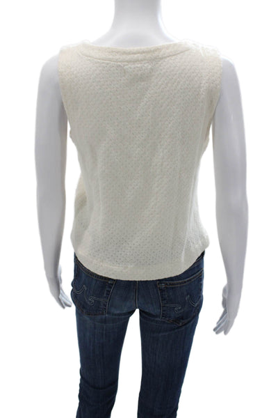 Madewell Women Basic 100% Cotton V-Neck Sleeveless Tank Button Ivory Size XS