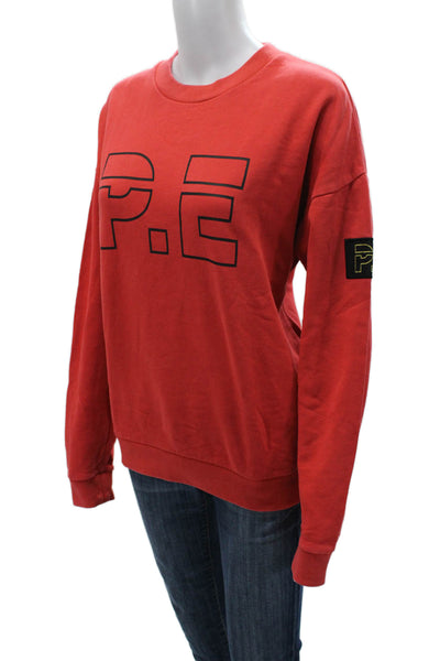 PE Nation Womens Pullover Sweatshirt Red Cotton Crew Neck Long Sleeve Size S