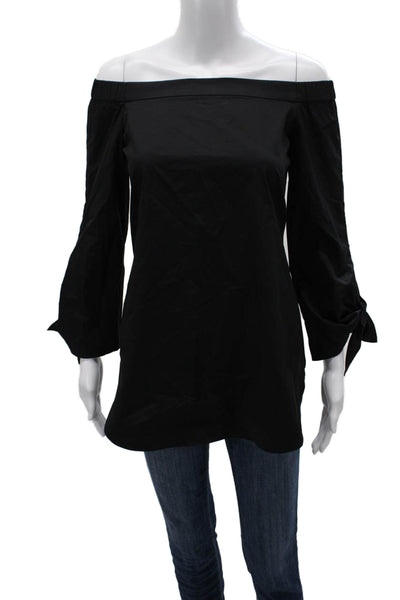 Tibi Womens Off the Shoulder Cotton Tunic Black Long Sleeve Size 0