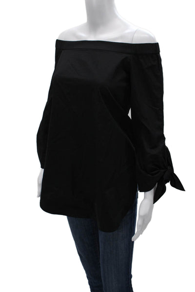 Tibi Womens Off the Shoulder Cotton Tunic Black Long Sleeve Size 0