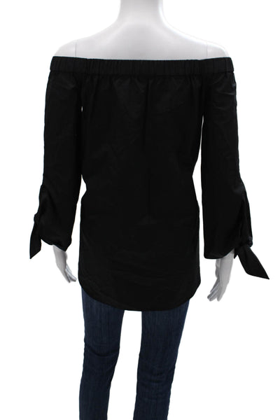 Tibi Womens Off the Shoulder Cotton Tunic Black Long Sleeve Size 0