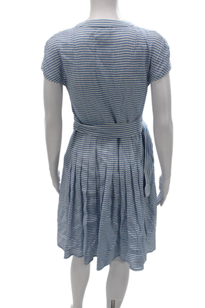 Akris Punto Womens Cotton Blue Striped Shirt Dress Collared Short Sleeve Size 8
