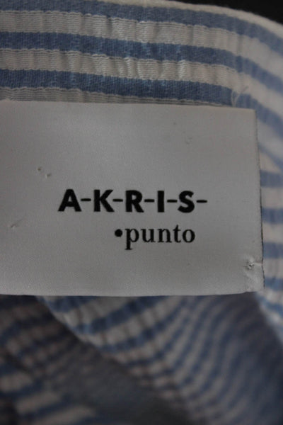 Akris Punto Womens Cotton Blue Striped Shirt Dress Collared Short Sleeve Size 8