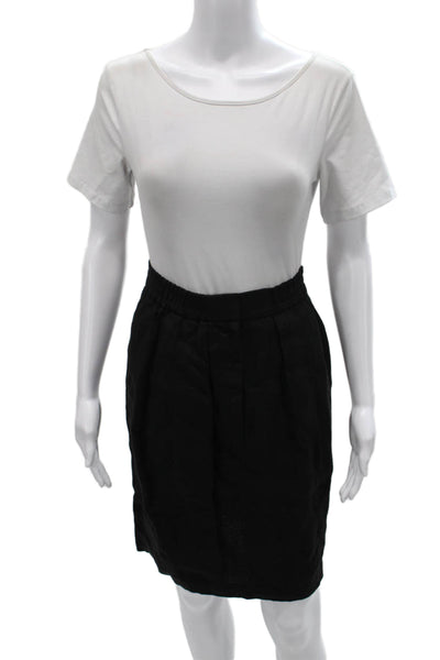 Donna Karan New York Women Straight Pencil Skirt Black Linen Zip Size 4