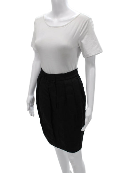 Donna Karan New York Women Straight Pencil Skirt Black Linen Zip Size 4