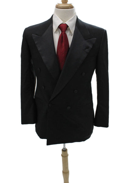 Partito Mens Double Breasted Black Wool Blend Button Jacket Size 40