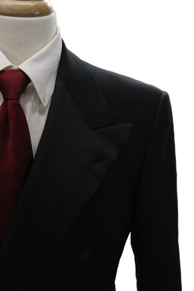 Partito Mens Double Breasted Black Wool Blend Button Jacket Size 40