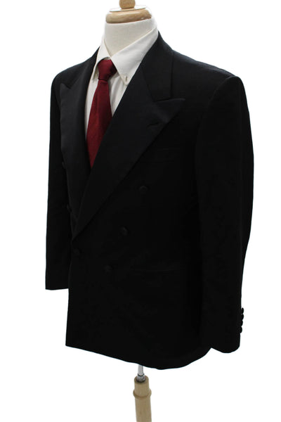 Partito Mens Double Breasted Black Wool Blend Button Jacket Size 40