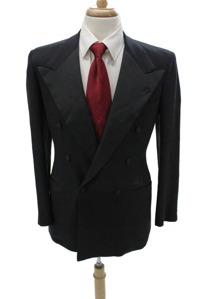 Partito Mens Double Breasted Black Wool Jacket Size 40