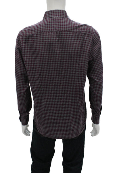 Culturata Mens Button Front Collared Gingham Shirt Purple Gray Size Medium