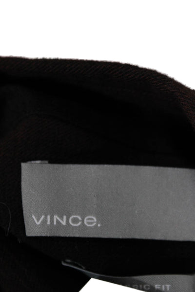Vince Mens Button Front Long Sleeve Collared Plaid Shirt Brown Black Medium