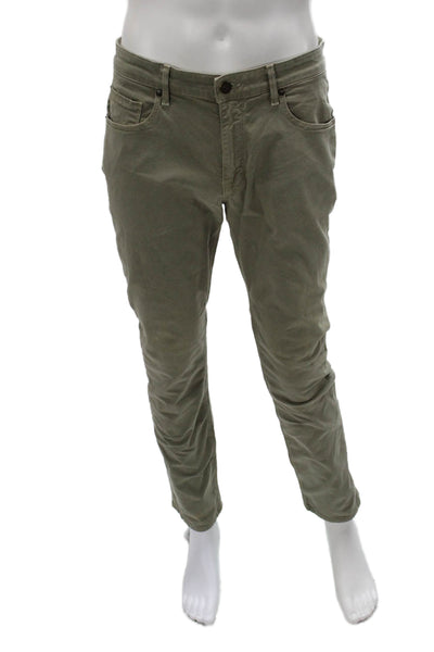 Paige Mens Straight Jeans Green Cotton Blend Button Fly Inseam 30 Size 32