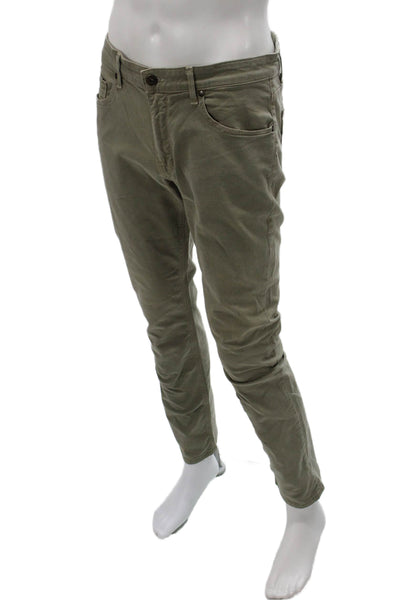Paige Mens Straight Jeans Green Cotton Blend Button Fly Inseam 30 Size 32