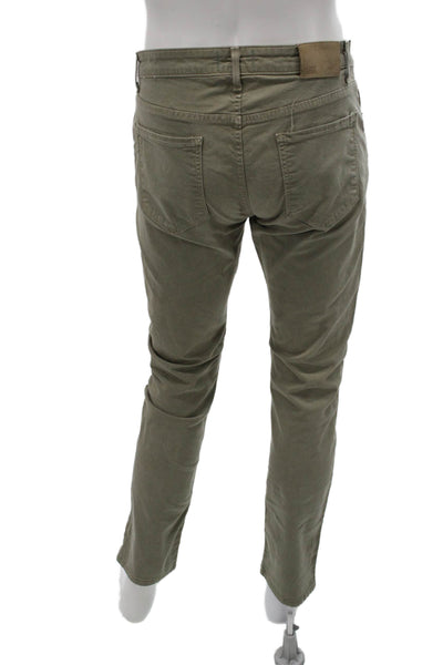 Paige Mens Straight Jeans Green Cotton Blend Button Fly Inseam 30 Size 32