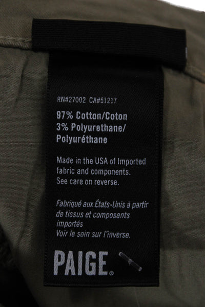 Paige Mens Straight Jeans Green Cotton Blend Button Fly Inseam 30 Size 32