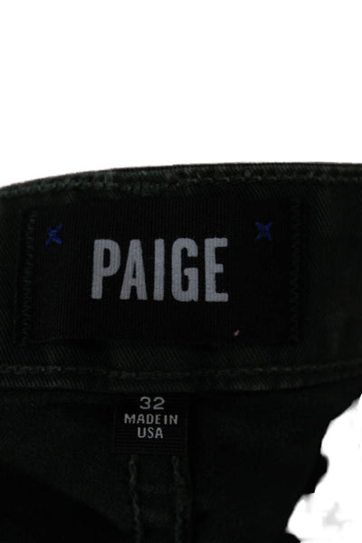 Paige Mens Straight Jeans Green Cotton Blend Zip Inseam 30 Size 32