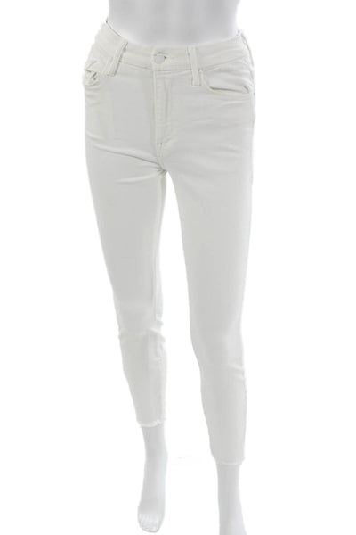 Mother Womens Skinny White High Rise Cotton Blend Jeans Size 25