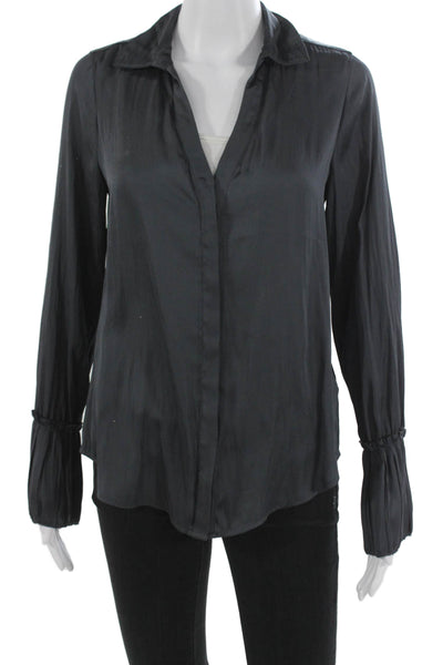 Paige Black Label Women Gray Collared Basic Blouse Long Sleeve Size XS