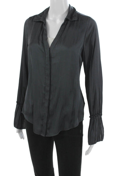 Paige Black Label Women Gray Collared Basic Blouse Long Sleeve Size XS