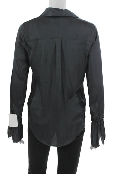 Paige Black Label Women Gray Collared Basic Blouse Long Sleeve Size XS