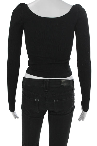 Intimately Free People Womens Cropped Black Sweetheart Tee Long Sleeve Size L