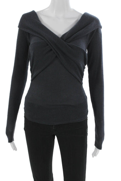 Free People Womens Off Shoulder Long Sleeve Gray Blouse Pullover Size XS