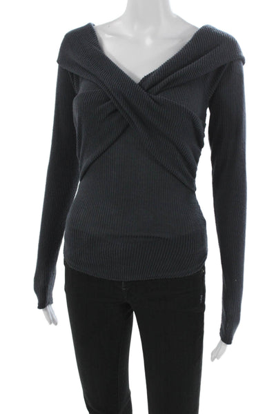 Free People Womens Off Shoulder Long Sleeve Gray Blouse Pullover Size XS