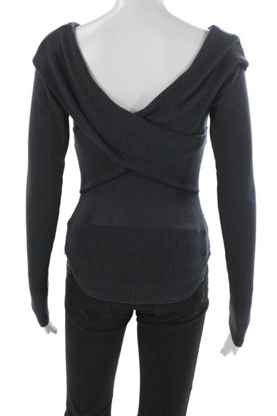 Free People Womens Off Shoulder Long Sleeve Gray Blouse Pullover Size XS