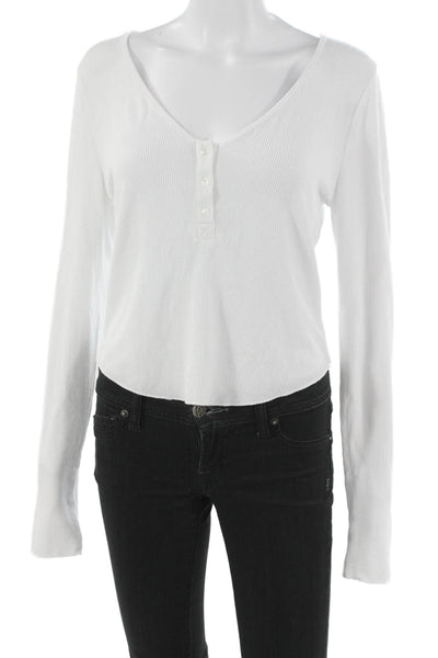 Intimately Free People Women White Henley Long Sleeve T-Shirt Size L