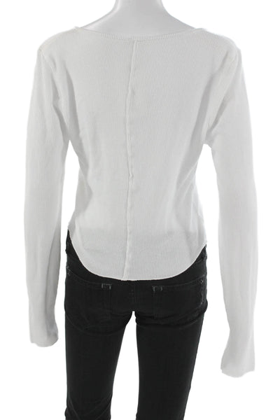 Intimately Free People Women White Henley Long Sleeve T-Shirt Size L