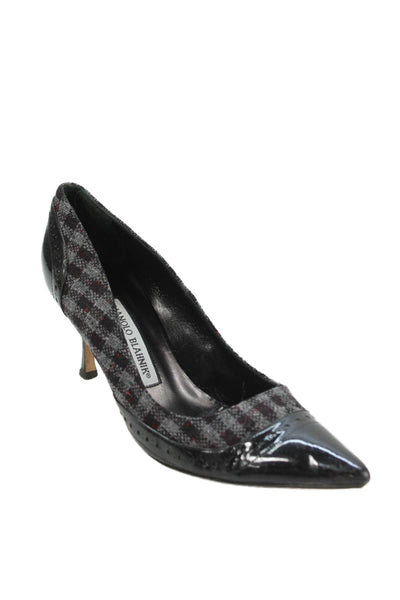 Manolo Blahnik Women's Pointed Toe Slip-On Plaid Pumps Shoes Size 37