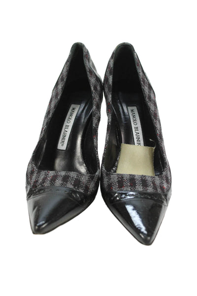 Manolo Blahnik Women's Pointed Toe Slip-On Plaid Pumps Shoes Size 37