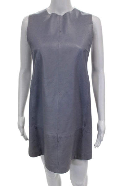 Balenciaga Leather Womens Gray Lamb Leather Shift Mini Dress Size 44