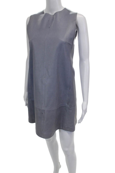 Balenciaga Leather Womens Gray Lamb Leather Shift Mini Dress Size 44