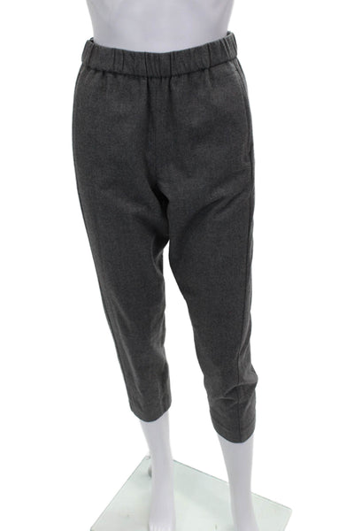 Theory Women Cropped Gray Wool Blend Pull On Pants Size S