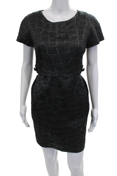 Chloe Women Sheath Dress Black Animal Print Short Sleeve Size M