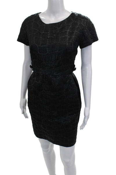 Chloe Women Sheath Dress Black Animal Print Short Sleeve Size M