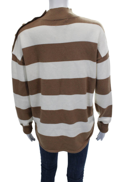 Marled Womens Pullover Sweater Striped Mock Neck Long Sleeve Brown Rayon Size M