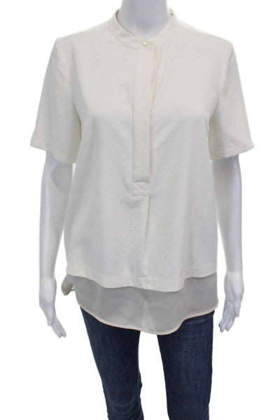Vince Women Tunic Blouse White Collared Short Sleeve Polyester Blend Size M