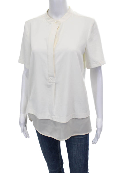 Vince Women Tunic Blouse White Collared Short Sleeve Polyester Blend Size M